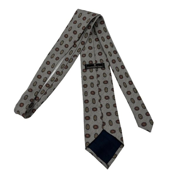 Ermenegildo Zegna Mens Beige Geometric Silk Neck Tie Made in Italy 60 1/4x3 1/4" - Picture 3 of 6